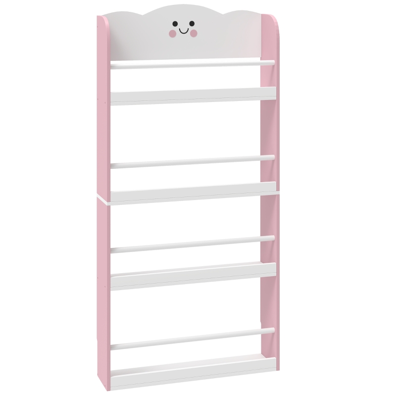 AIYAPLAY Bibliothèque murale pour enfant, rangement livre enfant 4 niveaux en thème barbe à papa, 60x12x108cm, rose