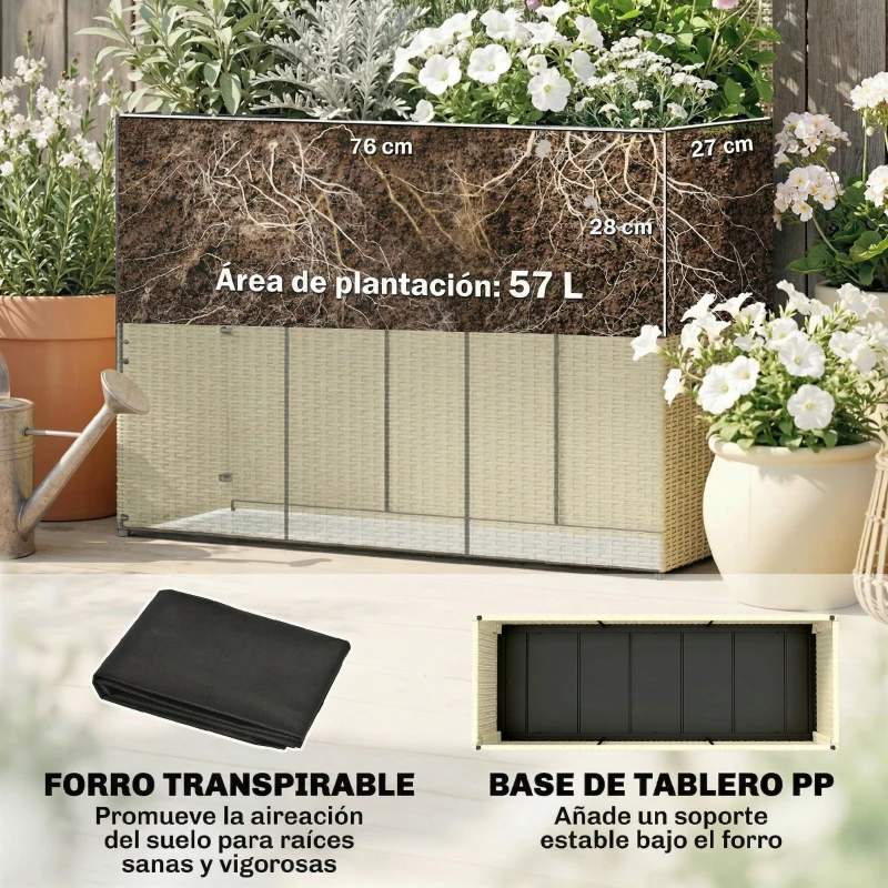 Outsunny Jardinera con Enrejado de Ratán Jardinera Exterior Grande con Macetero para Plantas Trepadoras 80x30x163 cm Beige