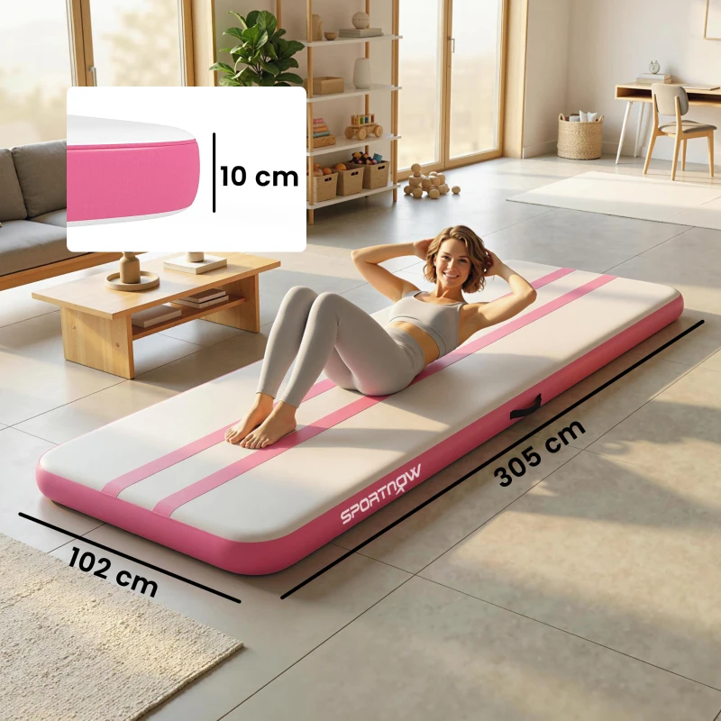 SPORTNOW Tappetino Gonfiabile per Ginnastica, 3,05 m con Pompa Elettrica e Borsa