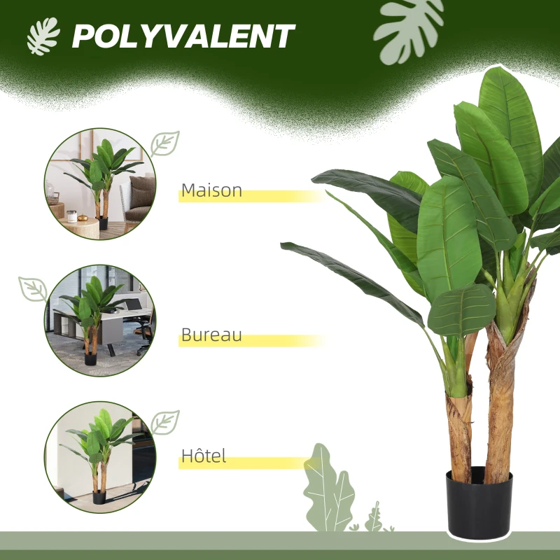 HOMCOM Plante artificielle intérieure 120 cm bananier en pot décoration pour maison, bureau, salon, chambre