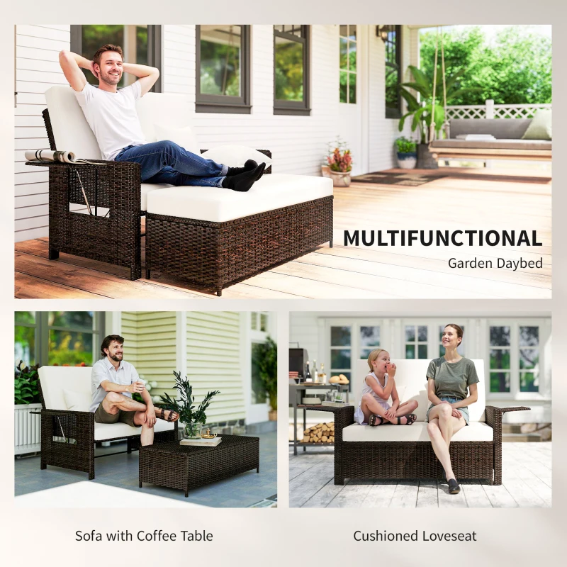 Outsunny Divanetto da Giardino Componibile con Panca, Mobili da Giardino in Rattan Marrone, Set 2 Pezzi Salvaspazio