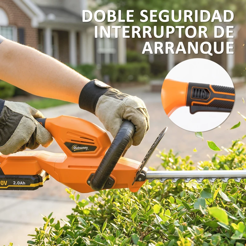 Outsunny Cortasetos Batería 18V con Batería de 2000mAh Hoja de Doble Acción 51 cm Motor sin Escobillas y Cargador Naranja