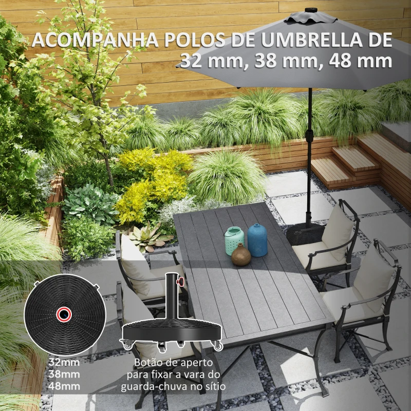 Outsunny Base para Chapéu de Sol Redonda Suporte para Chapéu de Sol com Rodas Peso 25 kg para Jardim Terraço Ø52x42 cm Preto