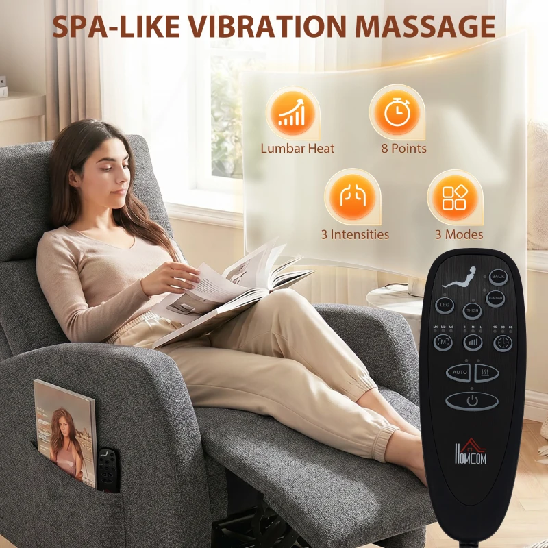 HOMCOM Relaxsessel Drehbarer Fernsehsessel mit Wärme und Vibrationsmassage, Liegefunktion, Wippfunktion Dunkelgrau