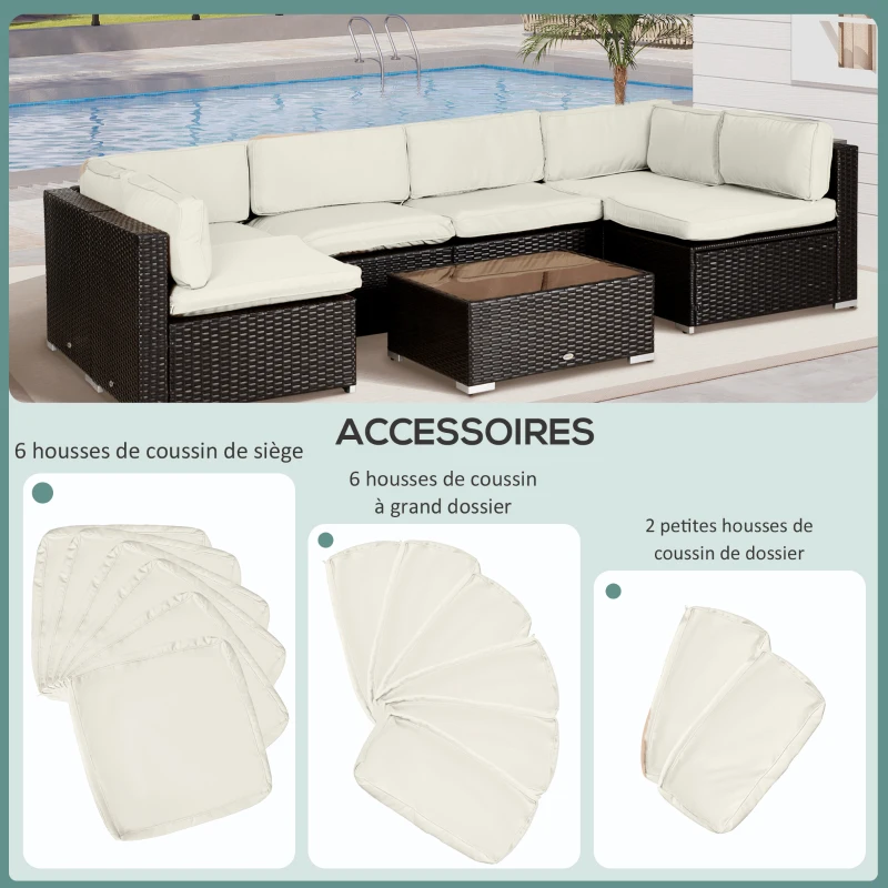 Outsunny Lot de 14 Housses de Rechange Coussins Salon de Jardin - 6 Housses Coussin d'assise, 8 Housses Coussin Dossier - Housses zippées Polyester déperlant Crème
