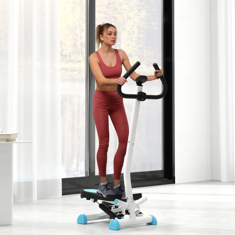 HOMCOM Stepper avec guidon stepper fitness appartement écran LCD résistance réglable exercise hanches jambes lombes pour maison acier blanc bleu noir