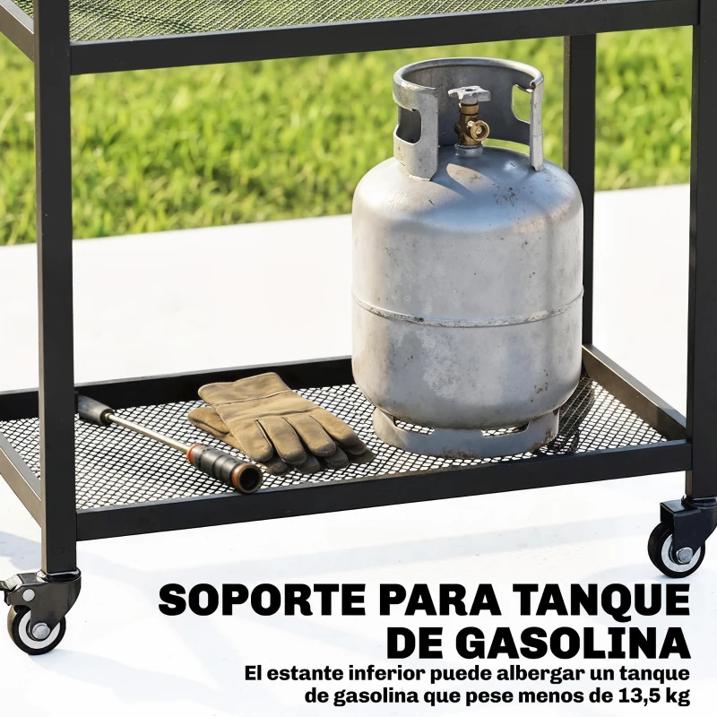 Outsunny Carrito de Barbacoa de 3 Niveles Móvil con Ruedas y Freno Encimera de Acero Inoxidable Estante Ajustable Ganchos Negro