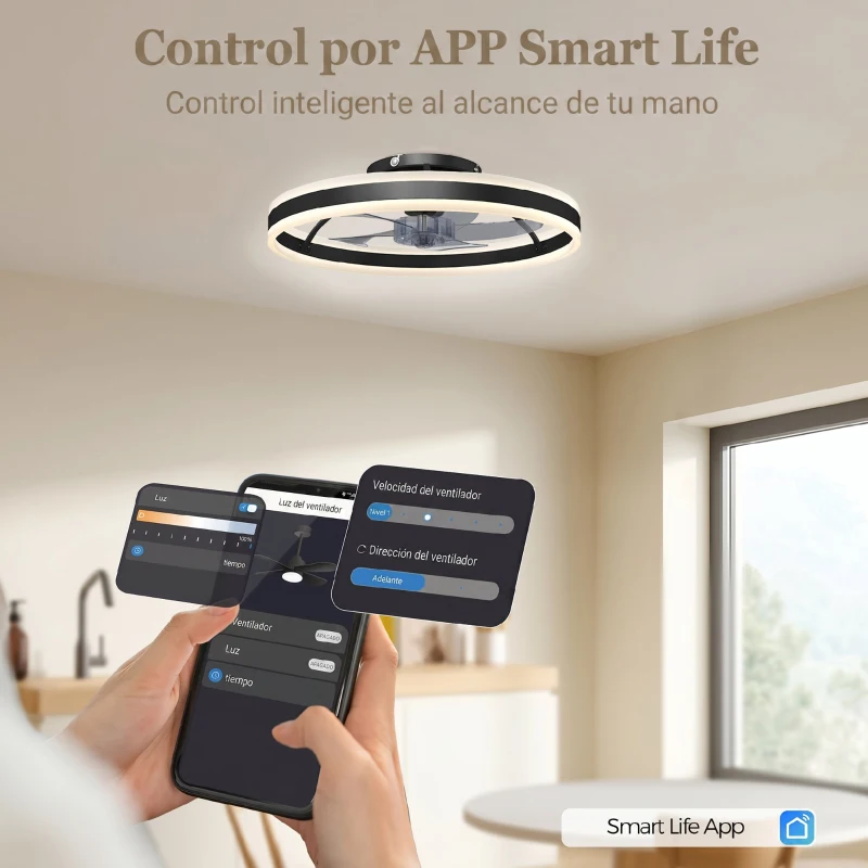 HOMCOM Ventilador de Techo con Luz LED 6 Velocidades Motor Reversible y Control Remoto Potencia 45W Ø50x13,5 cm Negro