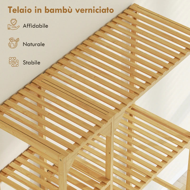 HOMCOM Mobile Sopra Lavatrice a 7 Ripiani con Spazio Regolabile, in Bambù, 100x40x157 cm, color Legno