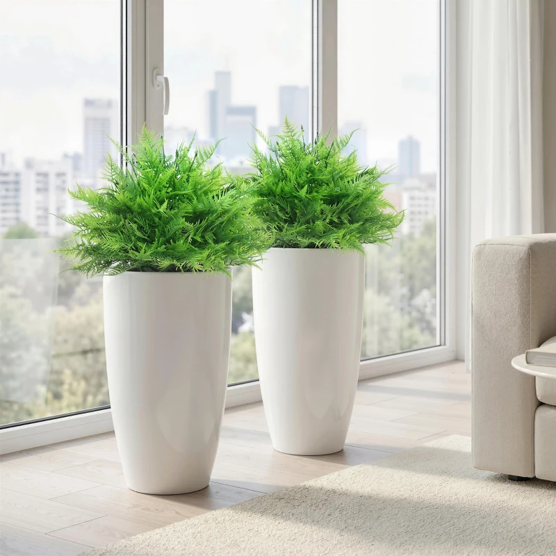 HOMCOM Künstliche Boston-Farn-Büsche UV-beständig, Kunstpflanzen mit Stäben, Set aus 2, 60 cm für Garten, Veranda