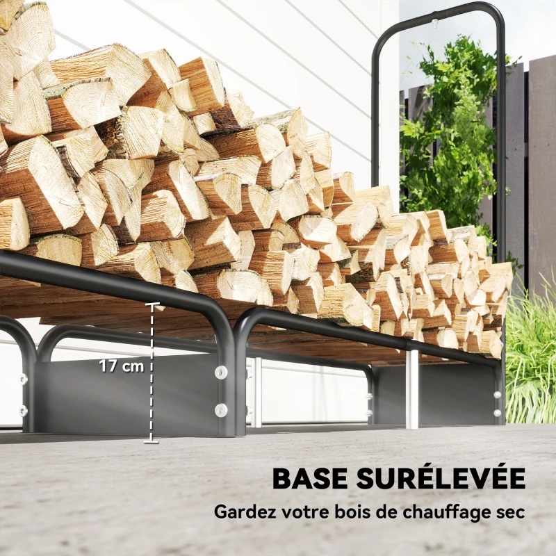 Outsunny Range bûches extérieur, abri bois de chauffage couverture imperméable 600D Oxford charge 500 kg 260 x 38 x 118 cm noir
