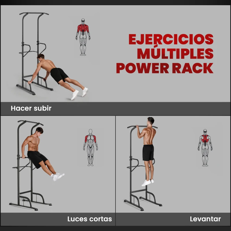 HOMCOM Barra de Dominadas Altura Regulable Estación de Fondos Resistente para Gimnasio en Casa Entrenamiento de Fuerza Blanco