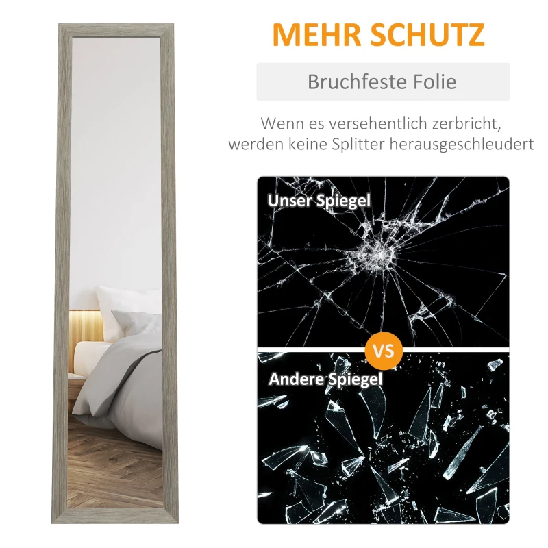HOMCOM Ganzkörperspiegel, 37 x 157 cm, zum Aufhängen oder Aufstellen, Rechteckiger Spiegel für Wohnzimmer, Schlafzimmer, Grau