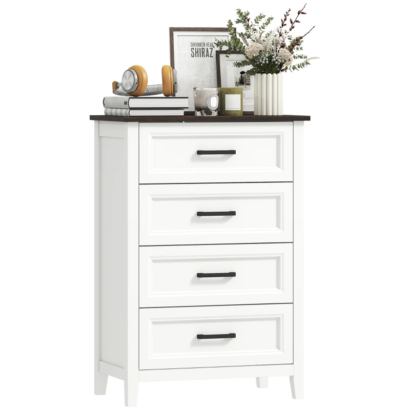 HOMCOM Cómoda Dormitorio Estrecho y Alto con Encimera Efecto Madera Cajonera para Espacios Pequeños 60x35x87 cm Blanco