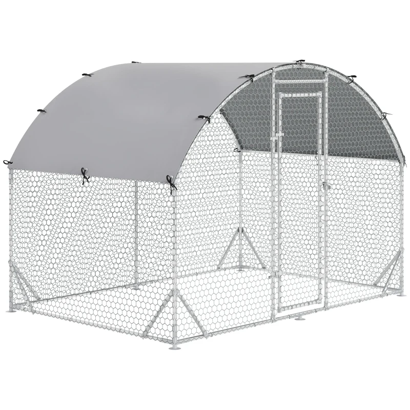 PawHut Recinto per Galline in Metallo Galvanizzato con Tetto e Copertura Anti UV, 280x190x197 cm, Argento