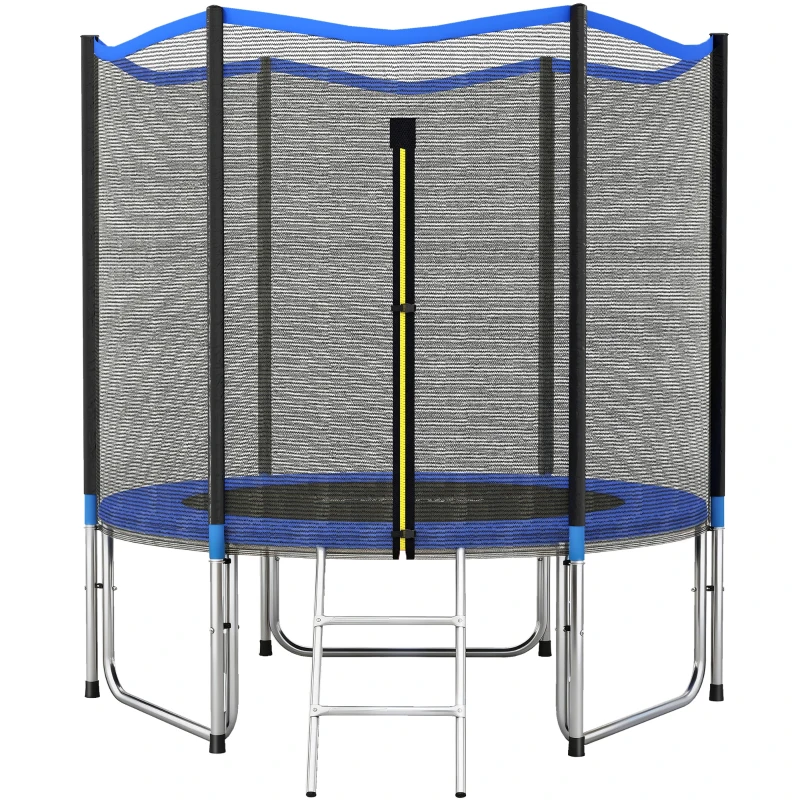 SPORTNOW Cama Elástica Exterior Ø244 cm Trampolín para Niños con Red de Seguridad Escalera y Acolchado de Muelles Azul