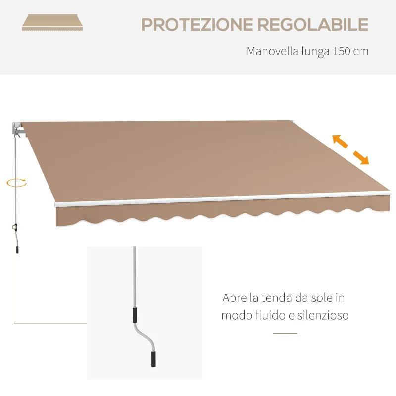 Outsunny Tenda da Sole per Esterno Avvolgibile a Bracci con Apertura a Manovella, 350x250 cm, Marrone
