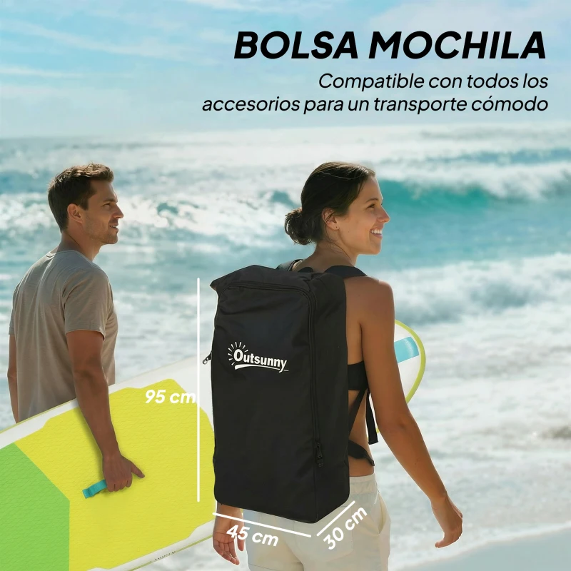 Outsunny Tabla de Paddle Surf Hinchable 320 cm, con Superficie Antideslizante Remo de Aluminio Ajustable Quilla Bomba y Mochila