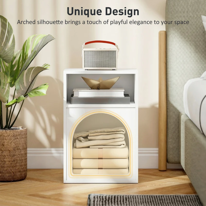 HOMCOM Bedside Table with 2 Open Compartments - White