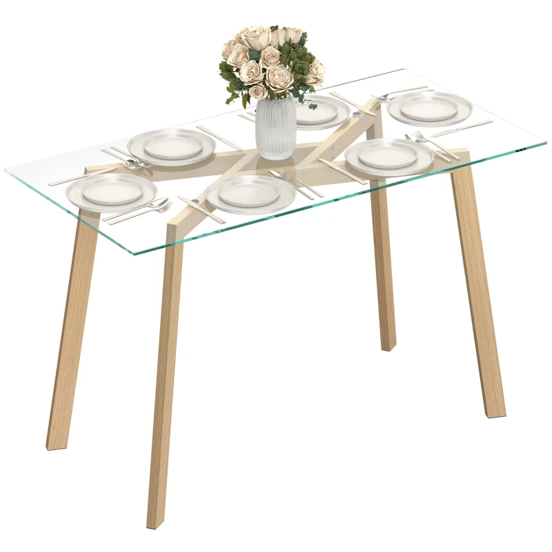 HOMCOM Mesa de Comedor Rectangular Moderna para 6 Personas Superficie de Vidrio Templado 150x75x76 cm Transparente