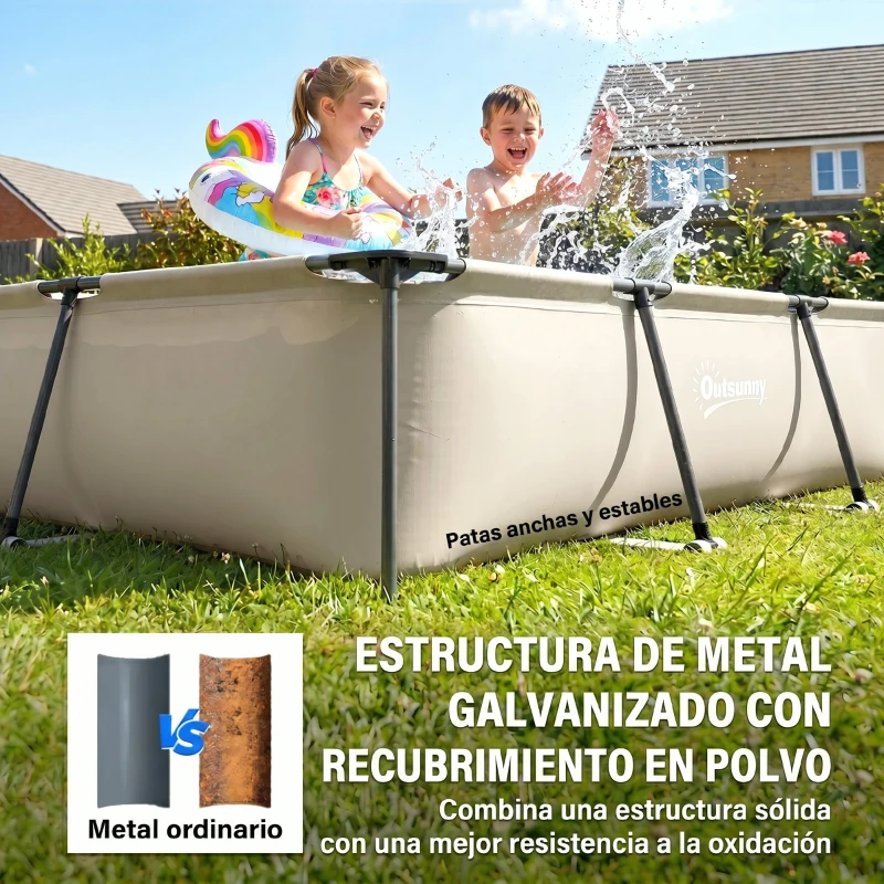 Outsunny Piscina Desmontable Tubular 316x238x66,5 cm 3700 L con Marco Metálico Parche de Reparación sin Depuradora Gris