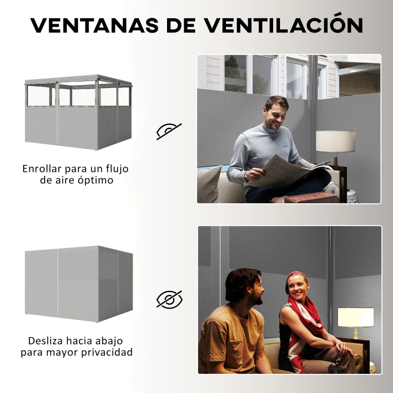 Outsunny 4 Paredes Laterales para Cenador 3x3 m Laterales de Carpa con 8 Ventanas Protección UV 30+ Impermeable Gris Claro