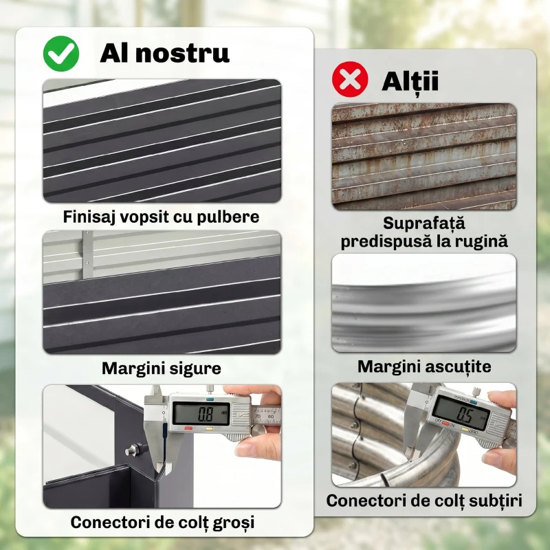 Outsunny Pat de grădină înălțat din metal pentru exterior, ideal pentru flori și legume, 241x90,5x30 cm, gri