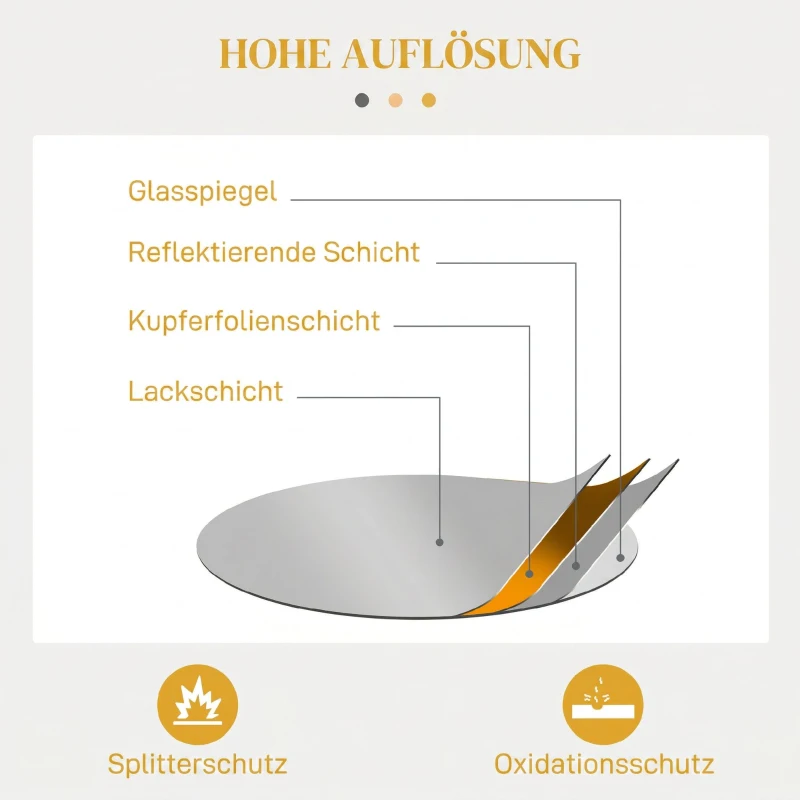 HOMCOM Espejo Decorativo de Pared Adorno de Pared Metálico Ø65 cm con Ganchos para Salón Dormitorio Pasillo Dorado