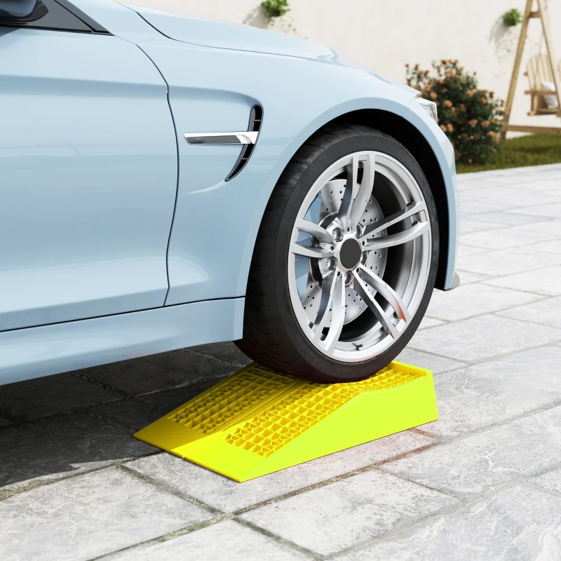 HOMCOM Ensemble de 2 rampes pour voiture véhicule utilitaire rampe de chargement dim. 70L x 19,5l x 7,8H cm PP jaune