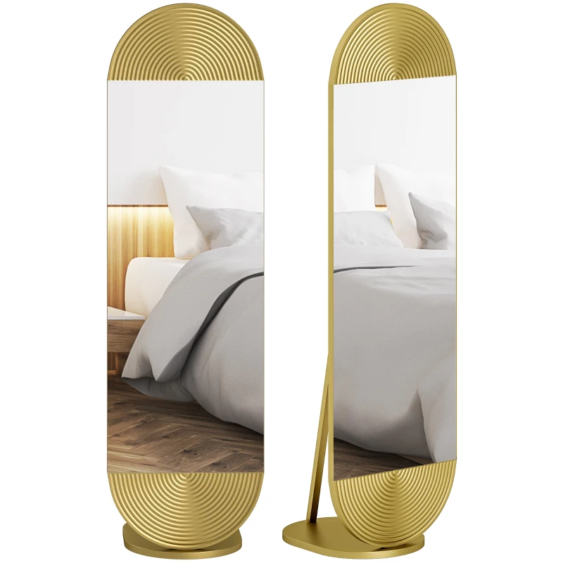 HOMCOM 50 x 161 cm Wavy Full Length Mirror, Free Standing Mirror with Metal Frame and Solid Base, Gold Tone