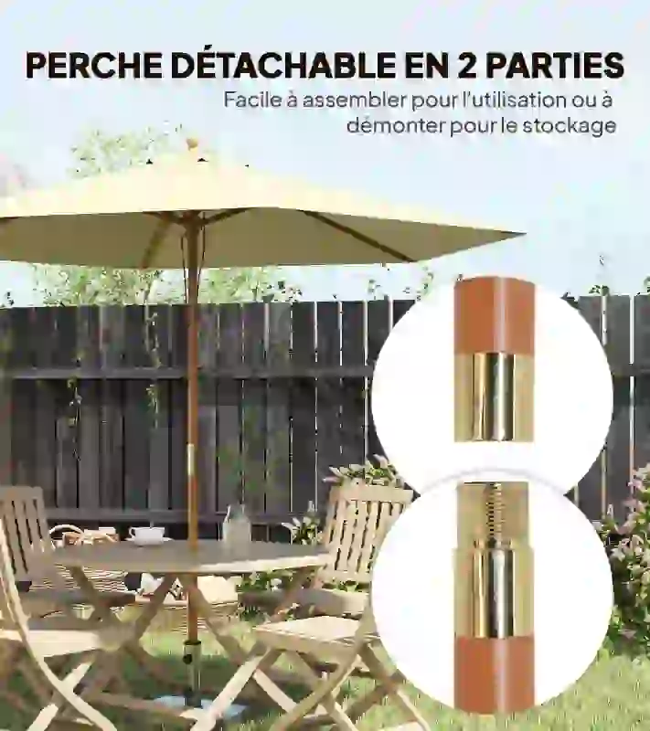 Outsunny Parasol de jardin extérieur parasol droit double toit Hexagonal Grande Taille de Jardin Ø 2,5 x 2,3H m Bois de Bambou crème