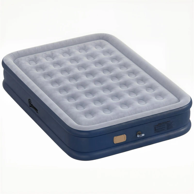 Outsunny Inflatable Mattress, Double Air Bed with Built-in Electric Pump, 3 Mins Inflation, Flocked Surface, Grey