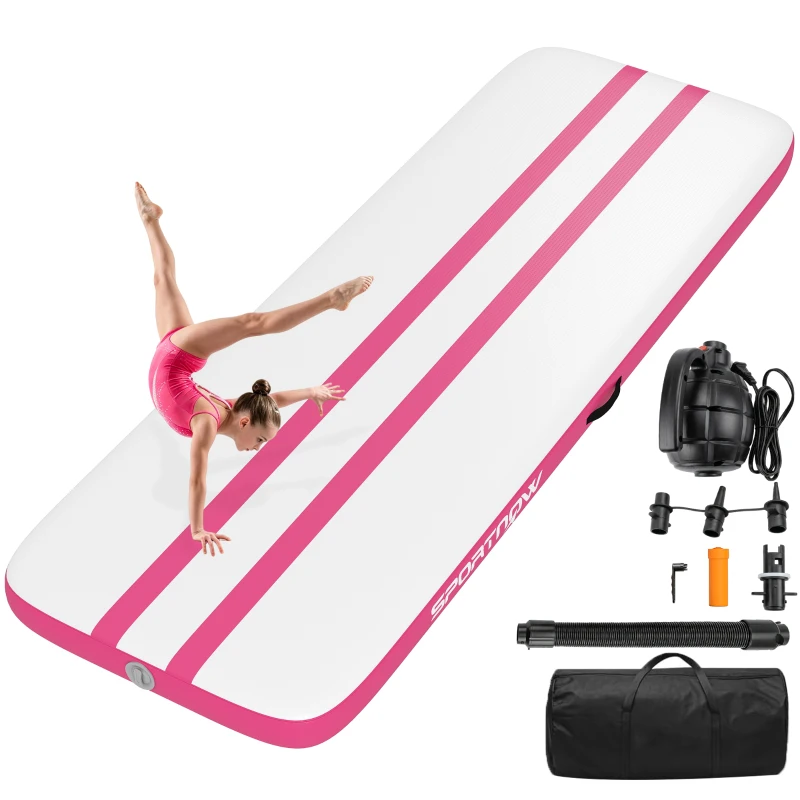 SPORTNOW Tappetino Gonfiabile per Ginnastica, 3,05 m con Pompa Elettrica e Borsa