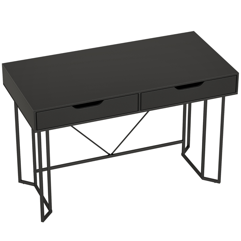 HOMCOM Kleiner Computertisch mit 2 Schubladen, Schreibtisch mit großer Arbeitsfläche 120 x 60 x 77 cm Schwarz