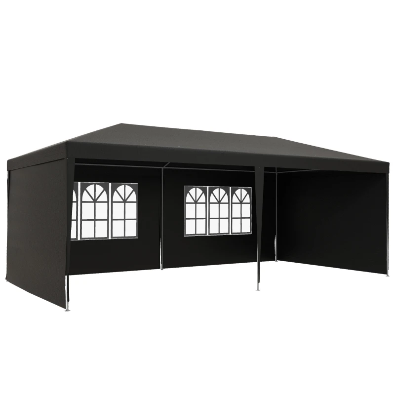 Outsunny Tenda de Jardim 6x3m com 4 Paredes Laterais e 2 Janelas Visíveis Pérgola Gazebo de Exterior para Festas e Eventos Cinzento