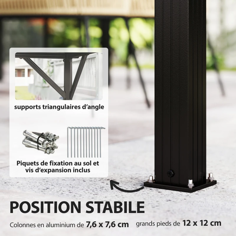 Outsunny Gazebo 3 x 3,6 m à Toit Rigide avec Toit Double en Acier Galvanisé, Structure en Aluminium, Gris Foncé