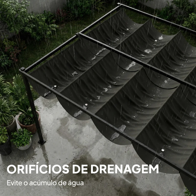 Outsunny Pérgola de Jardim 4x3 m com Teto Retrátil e 2 Painéis de Privacidade UPF50+ Pérgola para Exterior Cinzento