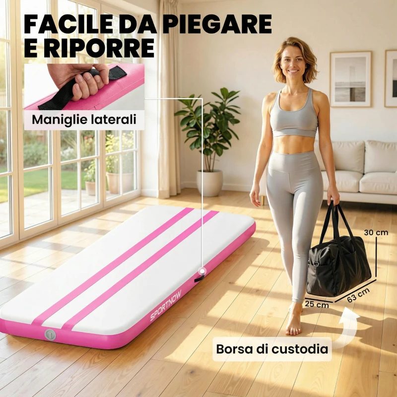SPORTNOW Tappetino Gonfiabile per Ginnastica, 3,05 m con Pompa Elettrica e Borsa