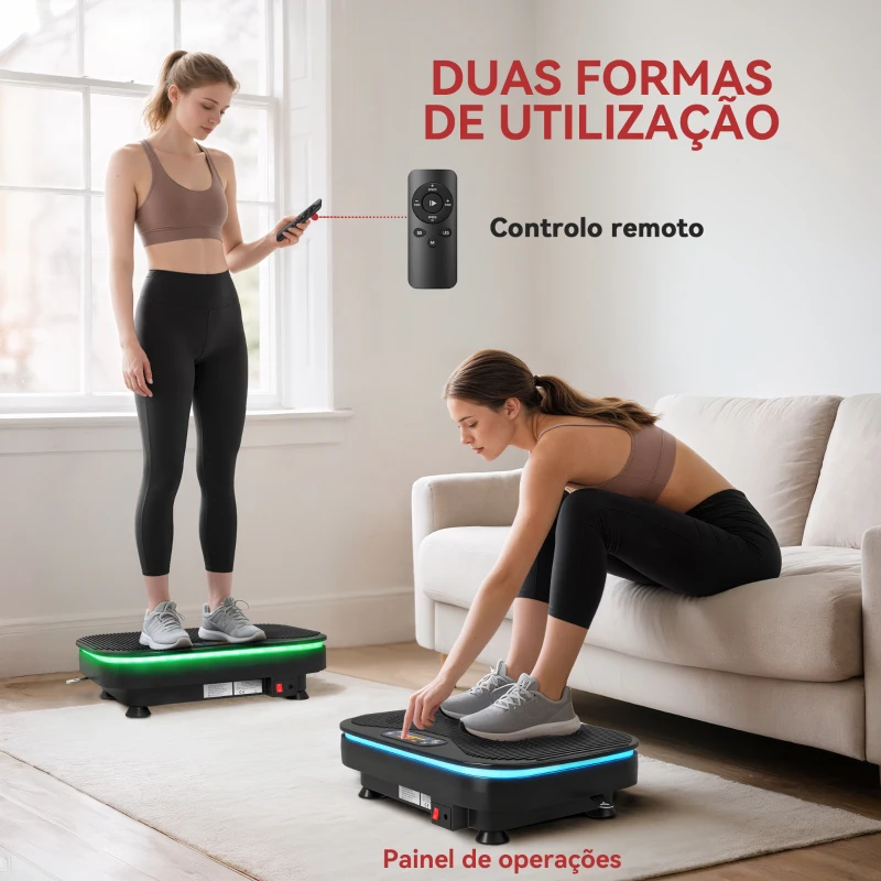 SPORTNOW Plataforma Vibratória 99 Velocidades 3 Programas com Bluetooth Ecrã LED Luzes e Bandas Elásticas 47x32x12 cm Preto