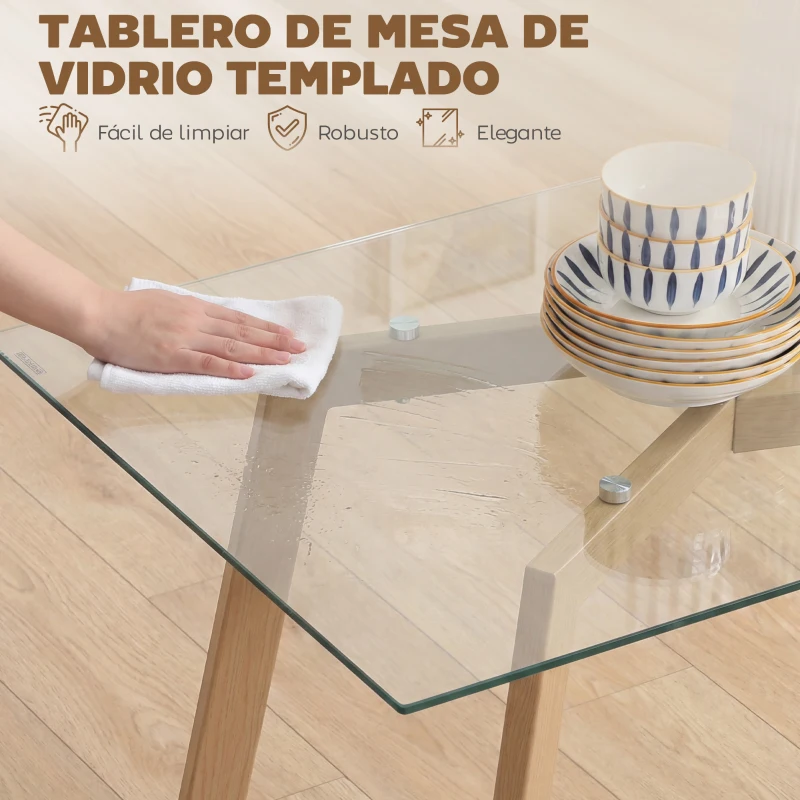HOMCOM Mesa de Comedor Rectangular Moderna para 6 Personas Superficie de Vidrio Templado 150x75x76 cm Transparente