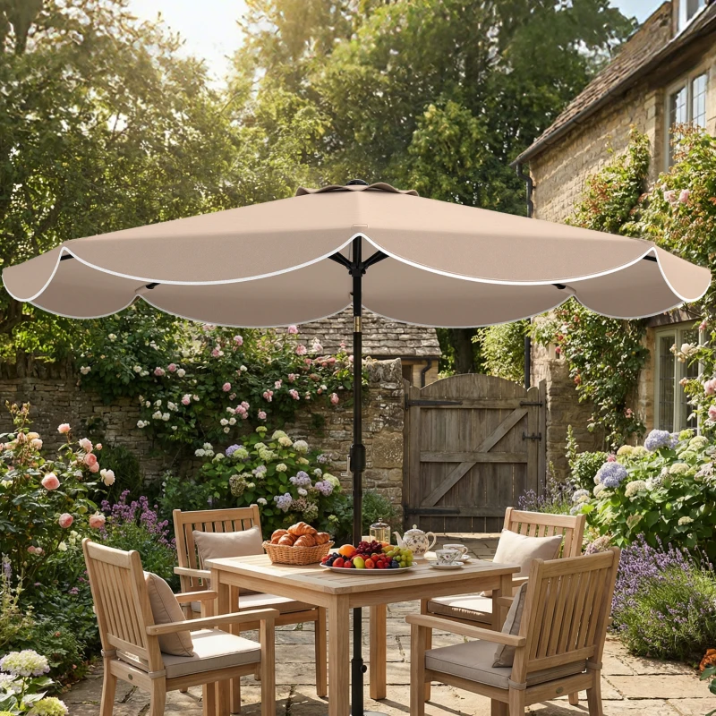 Outsunny Sombrilla Terraza Exterior Ø2,7 m Sombrilla con Inclinación Ajustable 3 Posiciones Manivela y Volante Caqui