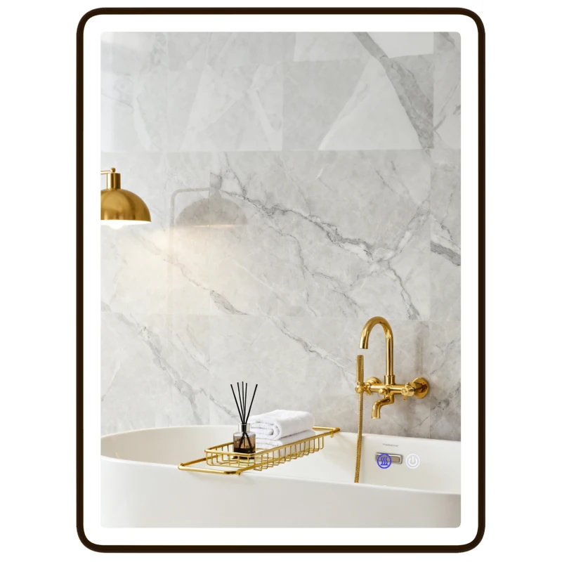 HOMCOM LED-Badezimmerspiegel Anti-Beschlag Dimmbare Schminkspiegel mit Beleuchtung 80 x 60 cm Schwarzer Rahmen