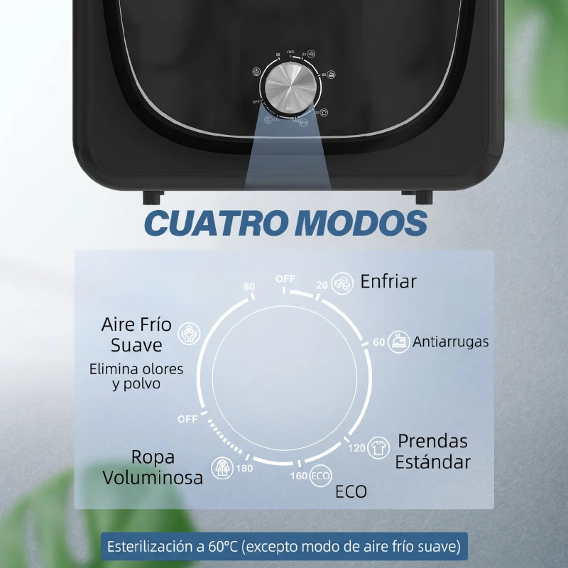 HOMCOM Secadora de Evacuación 4 kg 800W Función Antiarrugas Función Esterilizar 5 Programas Carga Frontal 48x40x56 cm Negro