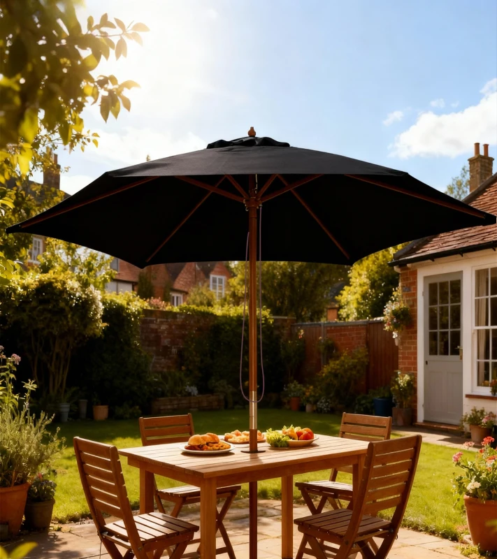 Outsunny Parasol de jardin extérieur parasol droit double toit Hexagonal Grande Taille de Jardin Ø 2,5 x 2,3H m Bois de Bambou Noir