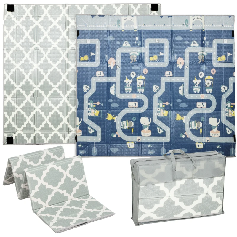 AIYAPLAY Tapete de Brincar Dobrável Acolchoado para Bebé 202x180,5x1 cm Laterais Dobráveis Tapete de Atividades Bebé XPE Impermeável Multicor