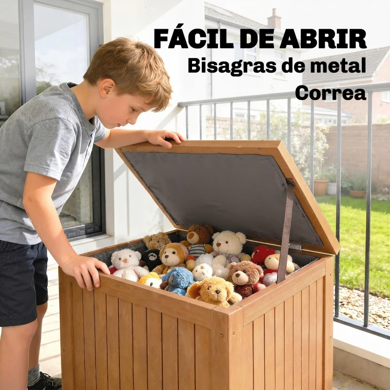 Outsunny Arcón Exterior de Madera 130L Baúl Almacenaje Exterior con Forro Tapa con Bisagras y Correa 63x51x58,5 cm Marrón