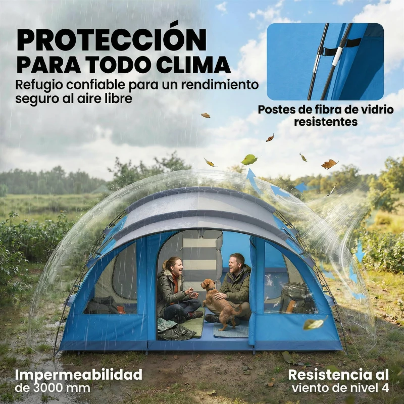 Outsunny Tienda de Campaña Familiar Tipo Túnel para 5 Personas con 3 Habitaciones Puerta 4 Ventanas Impermeable Fácil Montaje