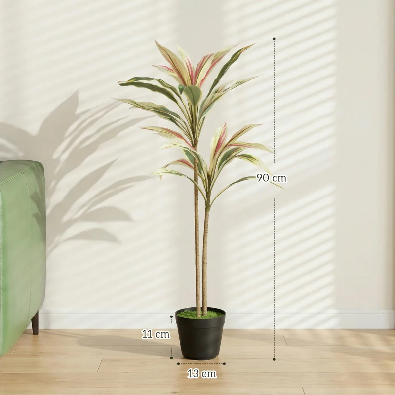 HOMCOM 90 cm Artificial Cordyline Tree in Moss Effect Pot, Realistic PEVA Faux Plant, Yellow