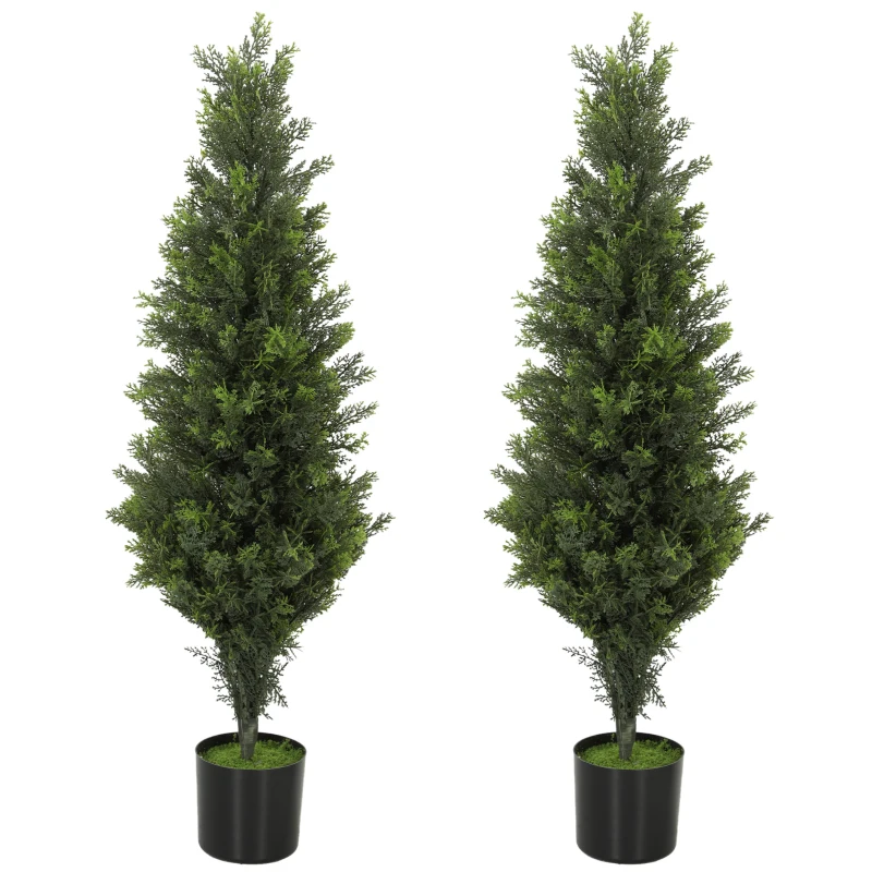 HOMCOM Set of 2 Decorative Artificial Plants Cypress in Weighted Pot, Fake Plant with 564 Leaves, 90cm