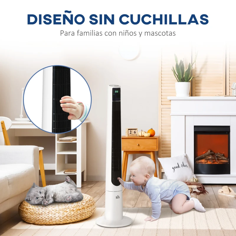 HOMCOM Ventilador de Torre Silencioso 50W con Control Remoto 3 Velocidades 3 Modos Temporizador 12H Oscilación 40° Blanco
